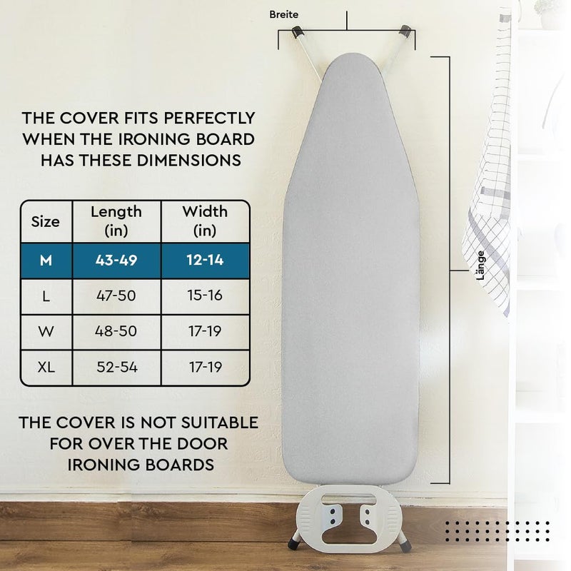 Encasa XO Ironing Board Cover And Pad 42"x14" - 4mm Felt & 2mm foam Metallized Silver iron Board Cover With Padding - Heat & Scorch Resistant, Non Slip, Bungee Elasticated, 3 Fasteners Silver Luxury - Image 3
